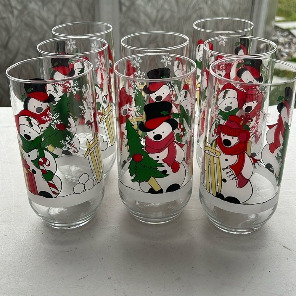 Vintage Luminarc Christmas Polar Bear Drinking Glasses | Tumblers Set of 8 🌸